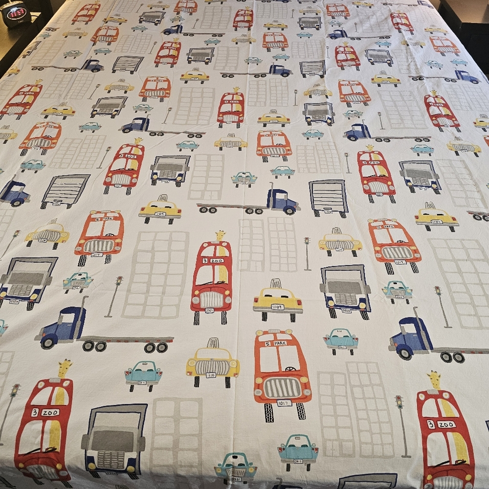 Pottery Barn Colorful Vehicle Print  Flat Full Size Sheet